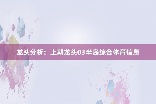 龙头分析：　　上期龙头03半岛综合体育信息