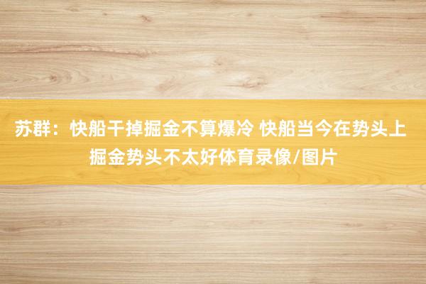 苏群：快船干掉掘金不算爆冷 快船当今在势头上 掘金势头不太好体育录像/图片